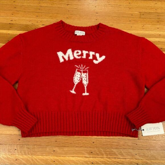 Ruby Moon Merry champagne glass red Christmas Sweater NWT - Picture 1 of 4